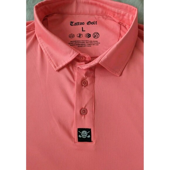 TATTOO GOLF Men's Polo Shirt LARGE Pink Short Sleeve Stretch Embroidered Logo - Picture 1 of 10
